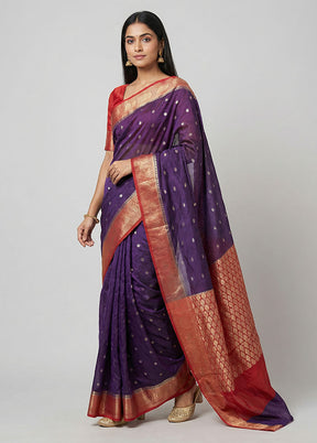Purple Dupion Silk Saree With Blouse Piece