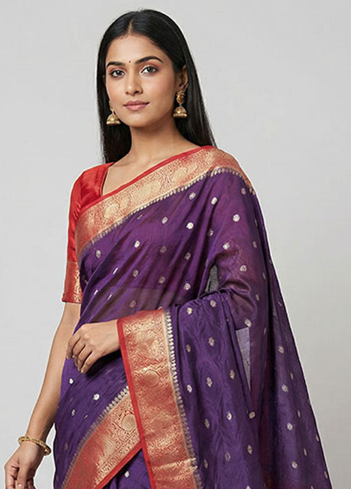 Purple Dupion Silk Saree With Blouse Piece