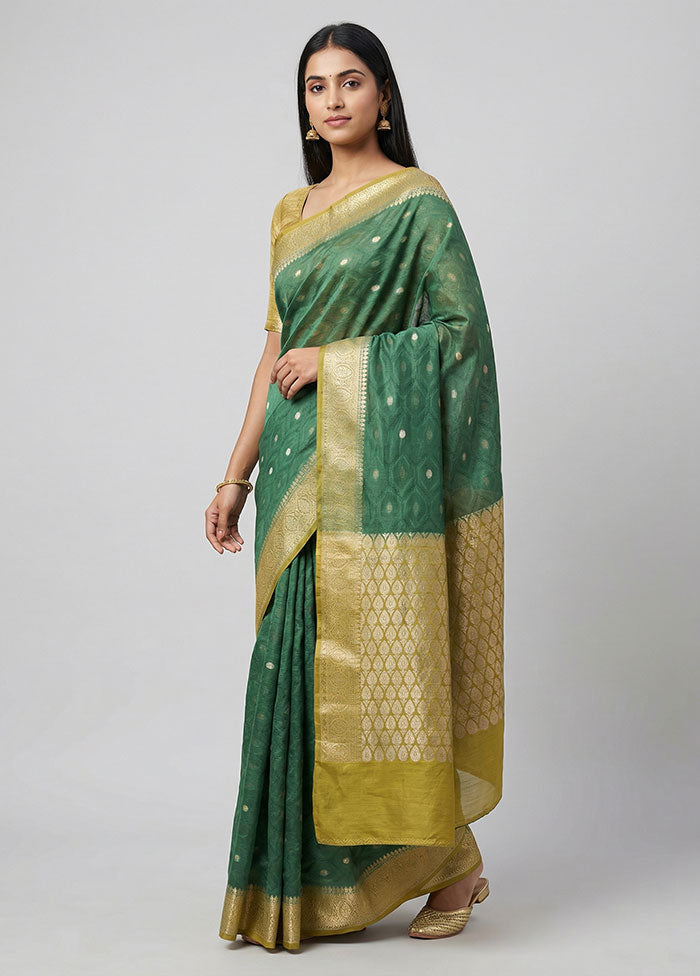 Green Dupion Silk Saree With Blouse Piece