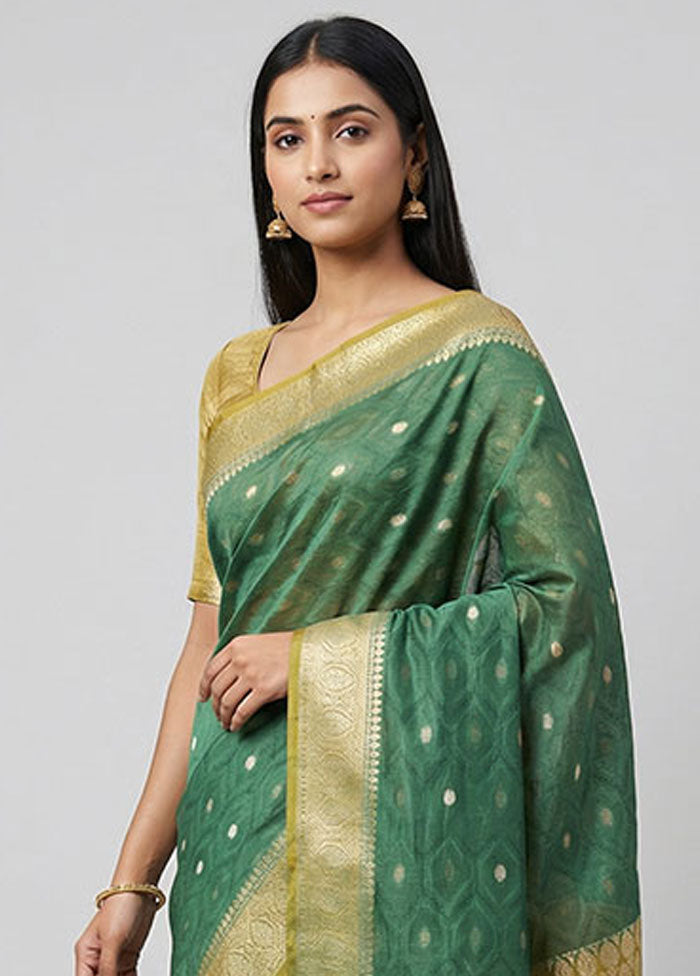 Green Dupion Silk Saree With Blouse Piece