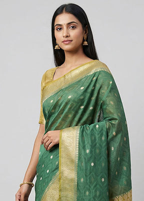 Green Dupion Silk Saree With Blouse Piece