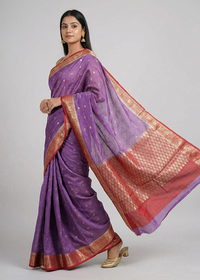 Purple Dupion Silk Saree With Blouse Piece