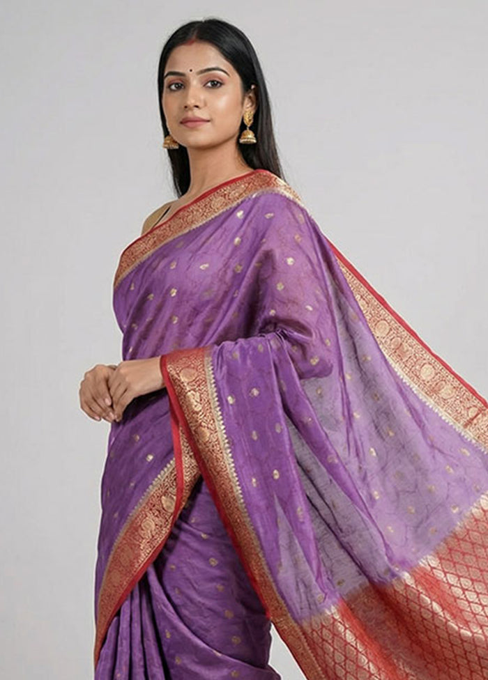 Purple Dupion Silk Saree With Blouse Piece