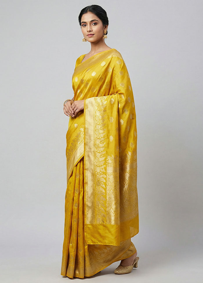 Yellow Dupion Silk Saree With Blouse Piece