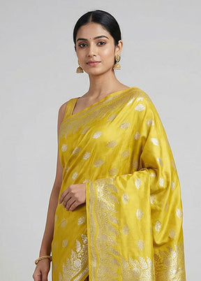 Yellow Dupion Silk Saree With Blouse Piece