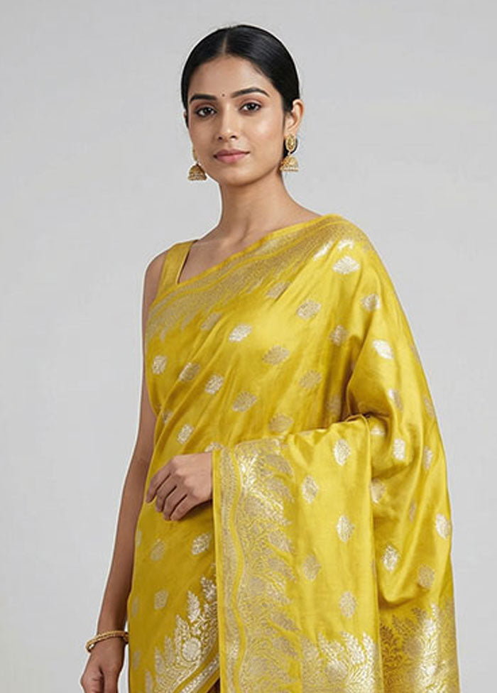 Yellow Dupion Silk Saree With Blouse Piece