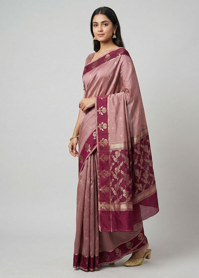 Peach Dupion Silk Saree With Blouse Piece