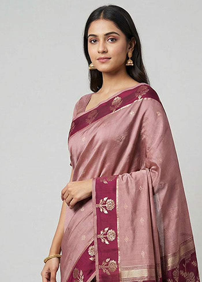 Peach Dupion Silk Saree With Blouse Piece