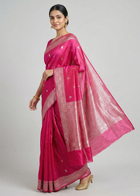 Pink Handloom Dupion Pure Silk Saree With Blouse Piece