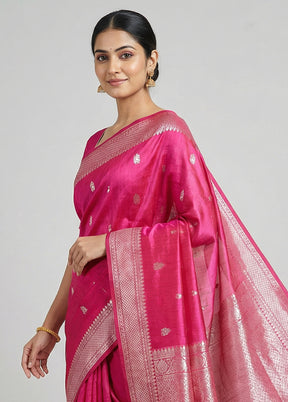 Pink Handloom Dupion Pure Silk Saree With Blouse Piece