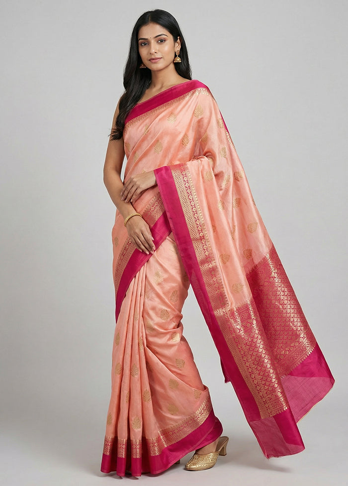 Pink Handloom Dupion Pure Silk Saree With Blouse Piece