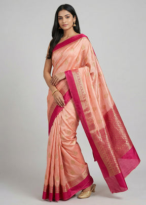 Pink Handloom Dupion Pure Silk Saree With Blouse Piece