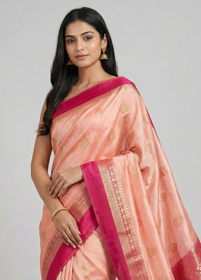Pink Handloom Dupion Pure Silk Saree With Blouse Piece