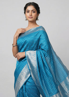 Blue Handloom Dupion Silk Saree With Blouse Piece