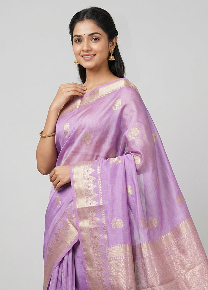 Purple Dupion Silk Saree With Blouse Piece