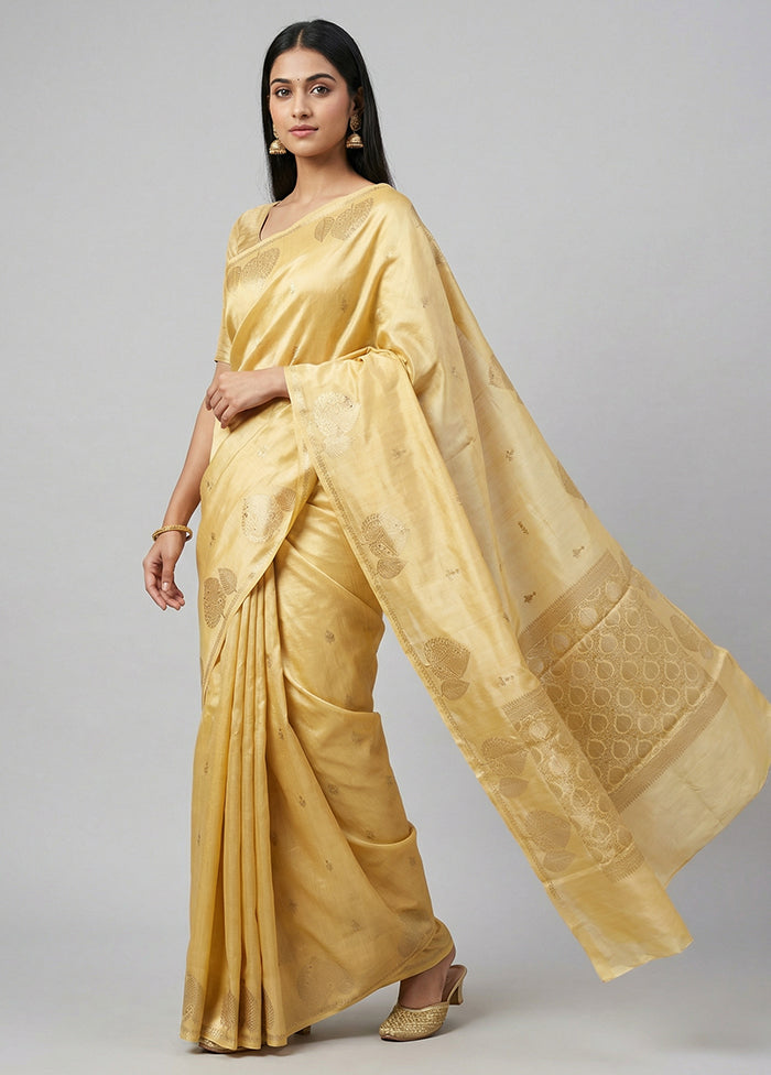 Yellow Handloom Dupion Pure Silk Saree With Blouse Piece