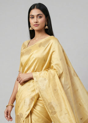 Yellow Handloom Dupion Pure Silk Saree With Blouse Piece