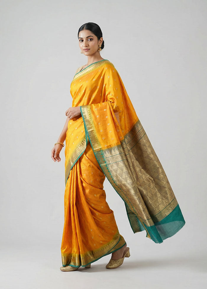 Yellow Kanjivaram Silk Saree With Blouse Piece