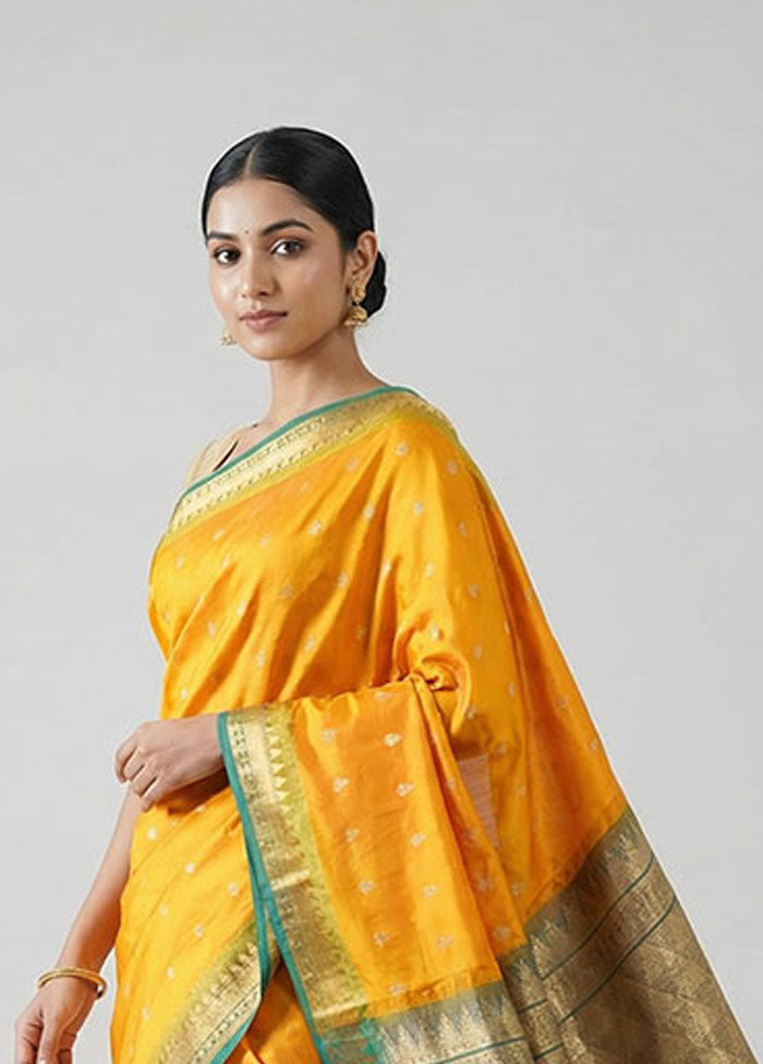 Yellow Kanjivaram Silk Saree With Blouse Piece