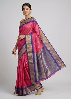 Pink Kanjivaram Silk Saree With Blouse Piece