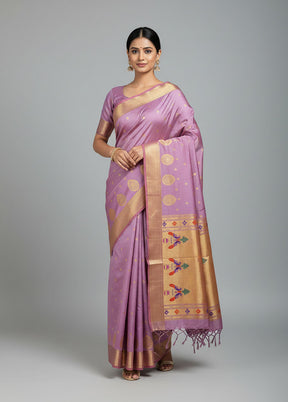 Purple Kanjivaram Silk Saree With Blouse Piece