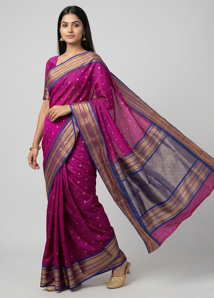 Pink Kanjivaram Silk Saree With Blouse Piece