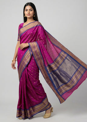 Pink Kanjivaram Silk Saree With Blouse Piece