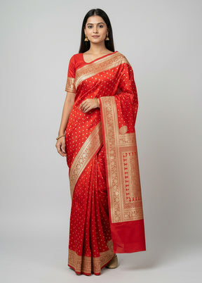 Red Banarasi Silk Saree With Blouse Piece