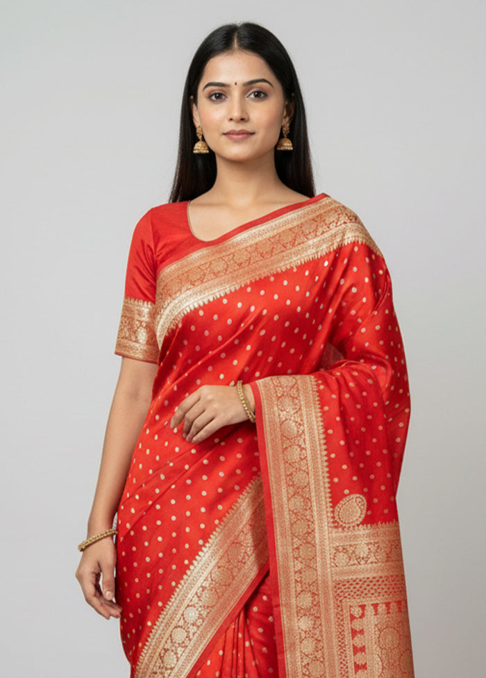 Red Banarasi Silk Saree With Blouse Piece