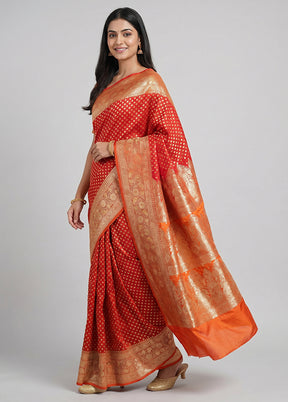 Red Banarasi Silk Saree With Blouse Piece
