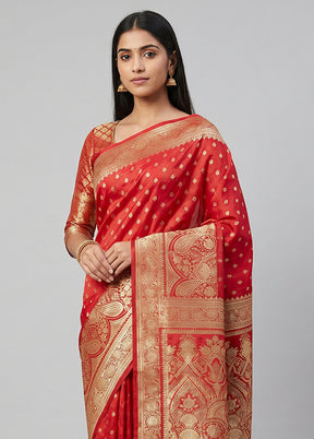 Red Banarasi Silk Saree With Blouse Piece
