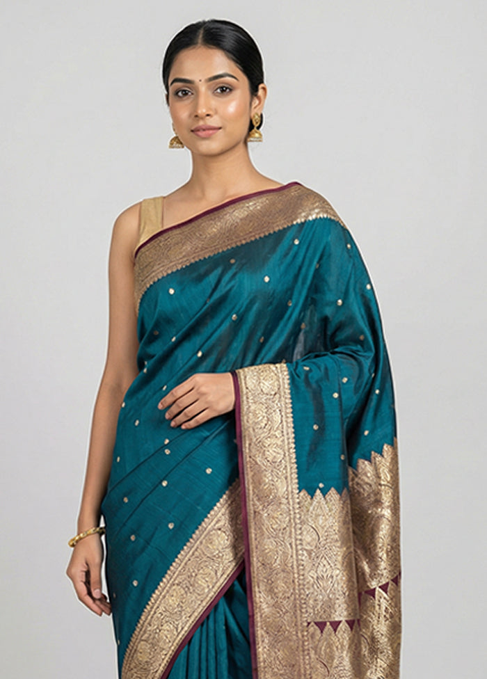 Green Banarasi Silk Saree With Blouse Piece