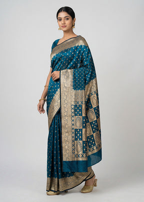 Blue Banarasi Silk Saree With Blouse Piece