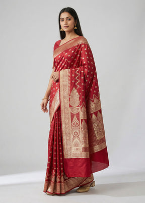 Red Banarasi Silk Saree With Blouse Piece