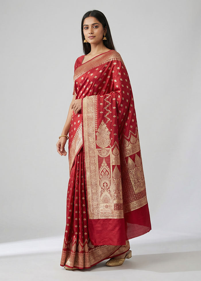 Red Banarasi Silk Saree With Blouse Piece