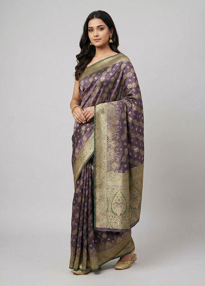 Purple Dupion Silk Saree With Blouse Piece