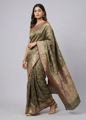 Green Dupion Silk Saree With Blouse Piece