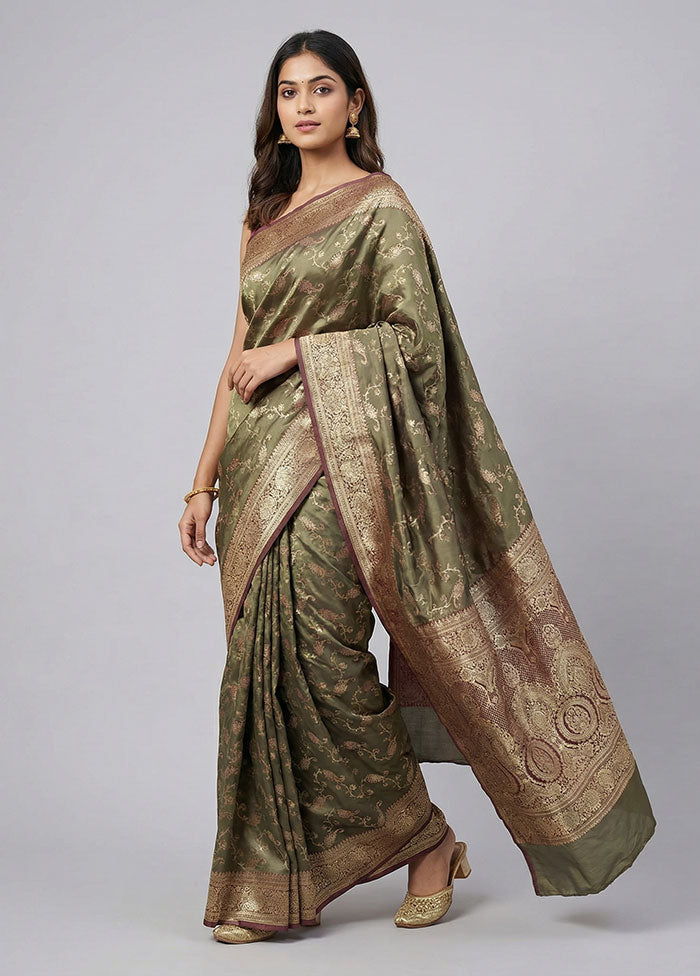 Green Dupion Silk Saree With Blouse Piece