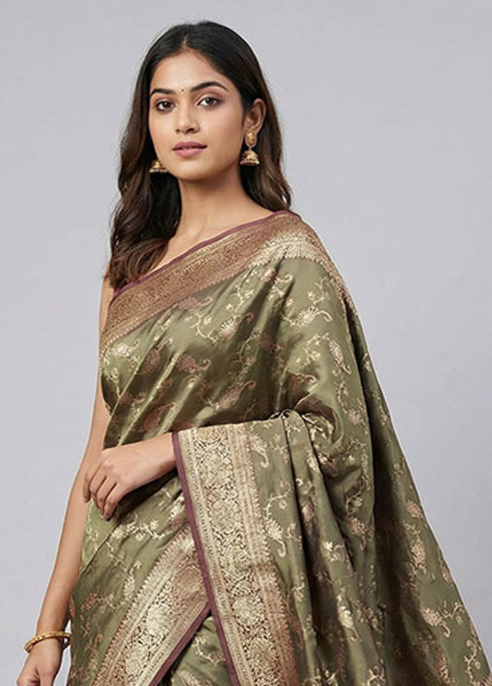 Green Dupion Silk Saree With Blouse Piece