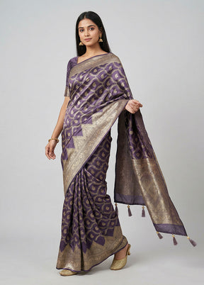 Purple Dupion Silk Saree With Blouse Piece