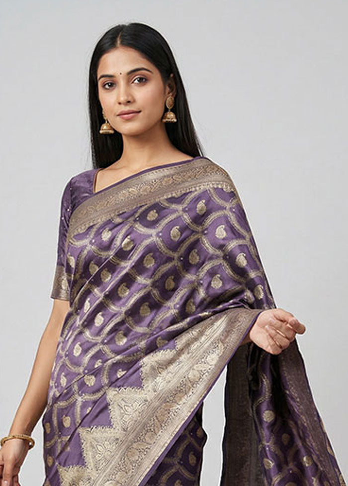 Purple Dupion Silk Saree With Blouse Piece