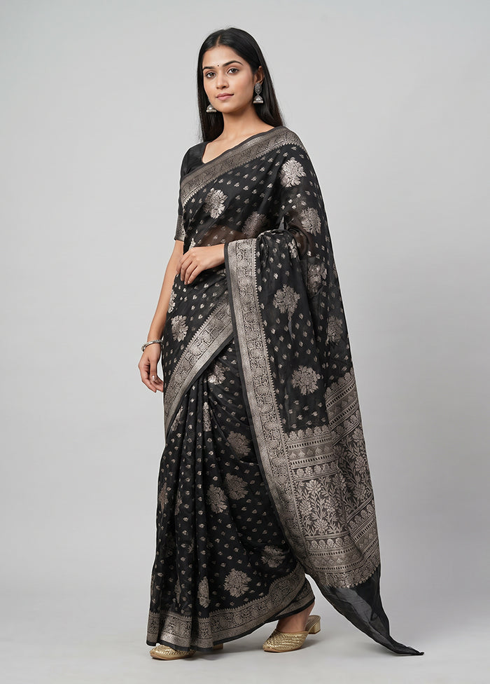 Black Cotton Saree With Blouse Piece