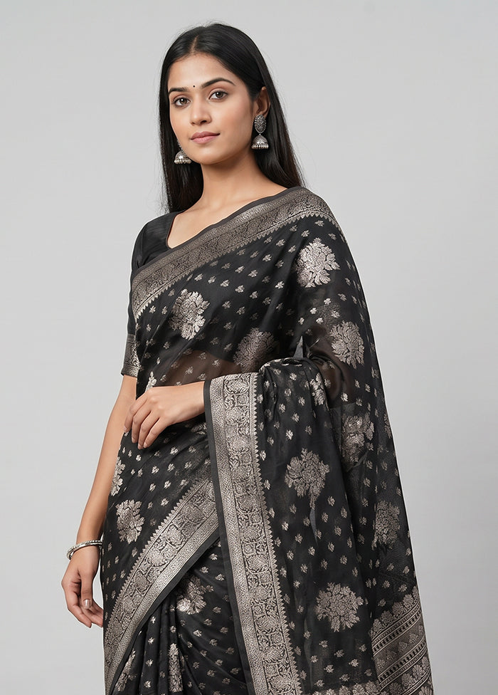 Black Cotton Saree With Blouse Piece