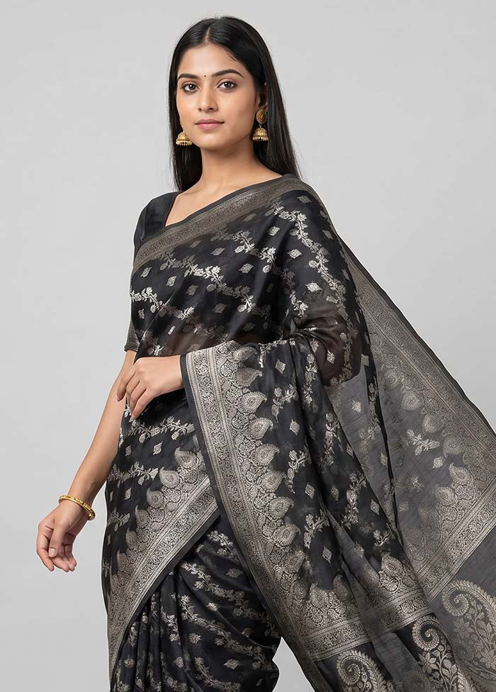 Black Cotton Saree With Blouse Piece