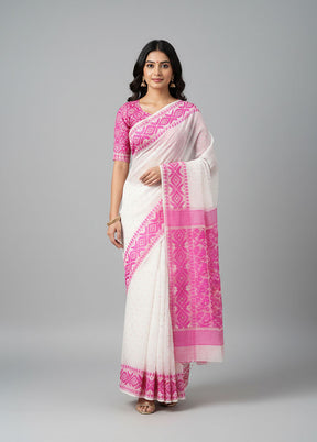 White Jamdani Cotton Saree Without Blouse Piece