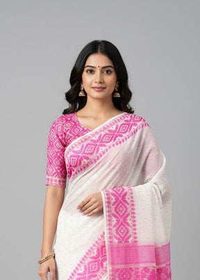 White Jamdani Cotton Saree Without Blouse Piece