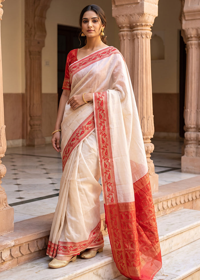White Jamdani Cotton Saree Without Blouse Piece