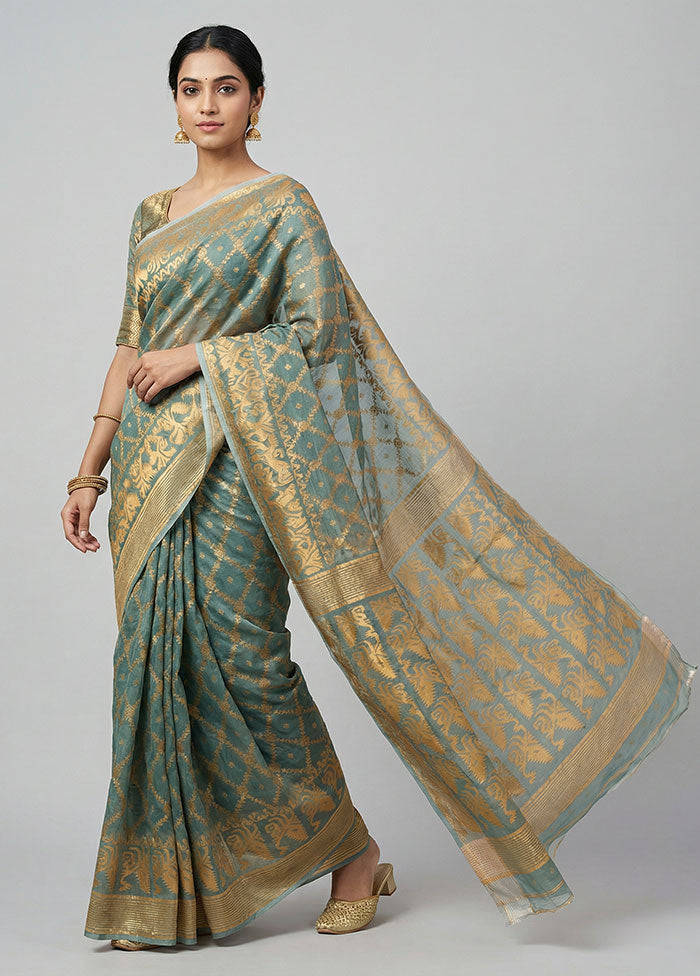 Green Jamdani Cotton Saree Without Blouse Piece