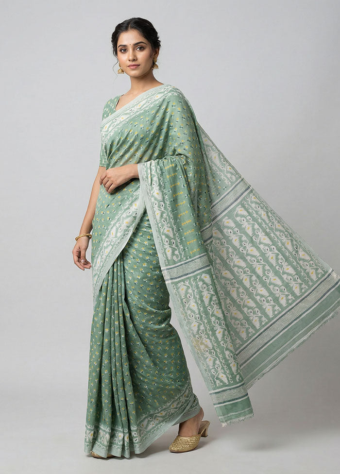 Green Jamdani Cotton Saree Without Blouse Piece