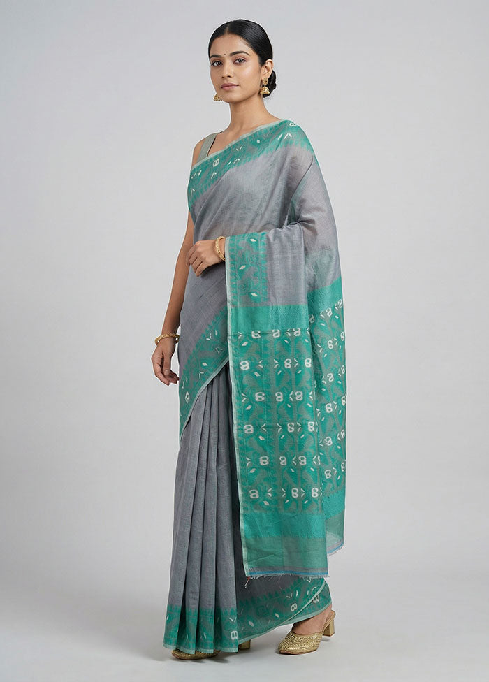 Green Jamdani Cotton Saree Without Blouse Piece